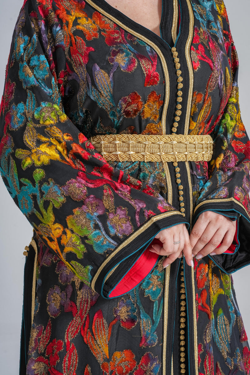 KF-03 - CLASSIC MOROCCAN OUTING KAFTAN IN FLORAL AND RED