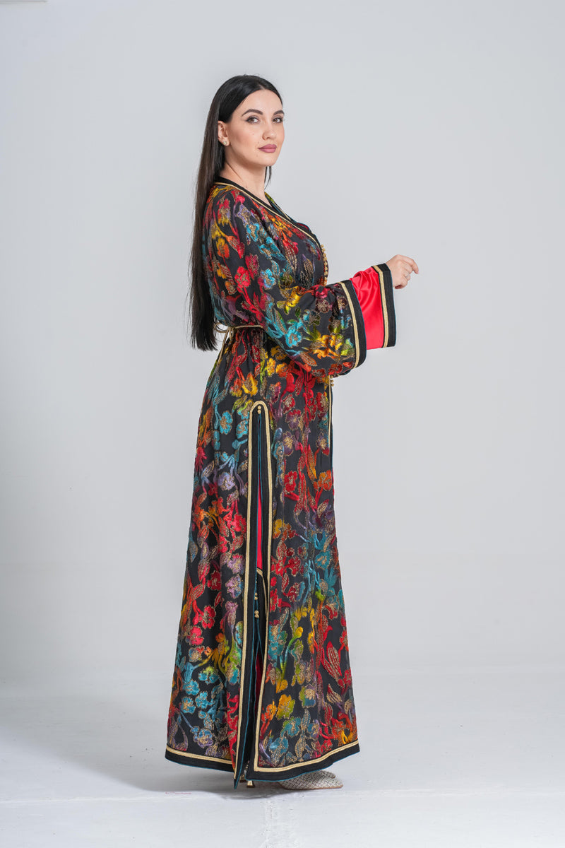 KF-03 - CLASSIC MOROCCAN OUTING KAFTAN IN FLORAL AND RED