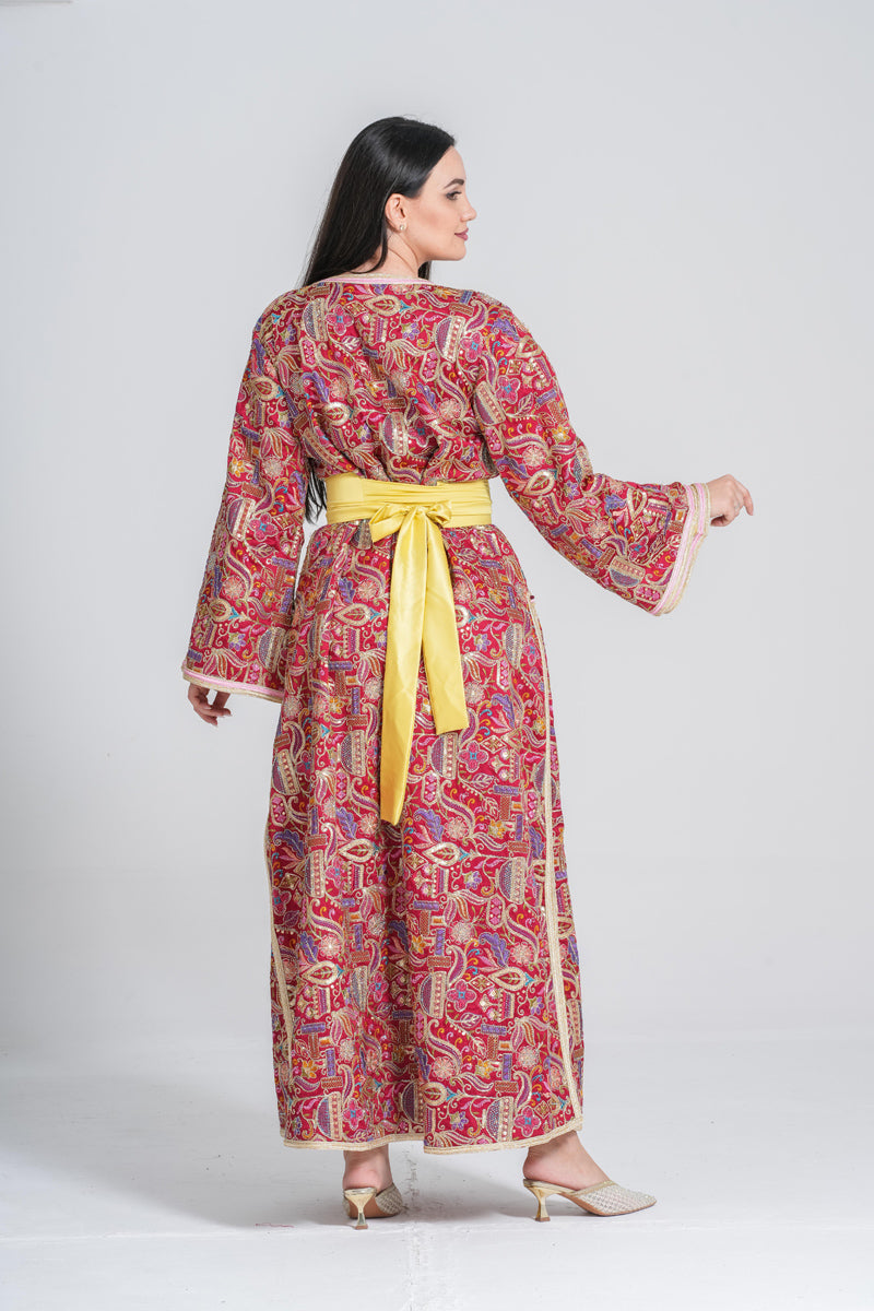 KF-02 - CLASSIC PARTY WEAR MOROCCAN KAFTAN IN ORANGE WITH YELLOW BELT