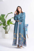 NY-19 - NATURE PRINT ABAYA WITH BLUE SHEILA