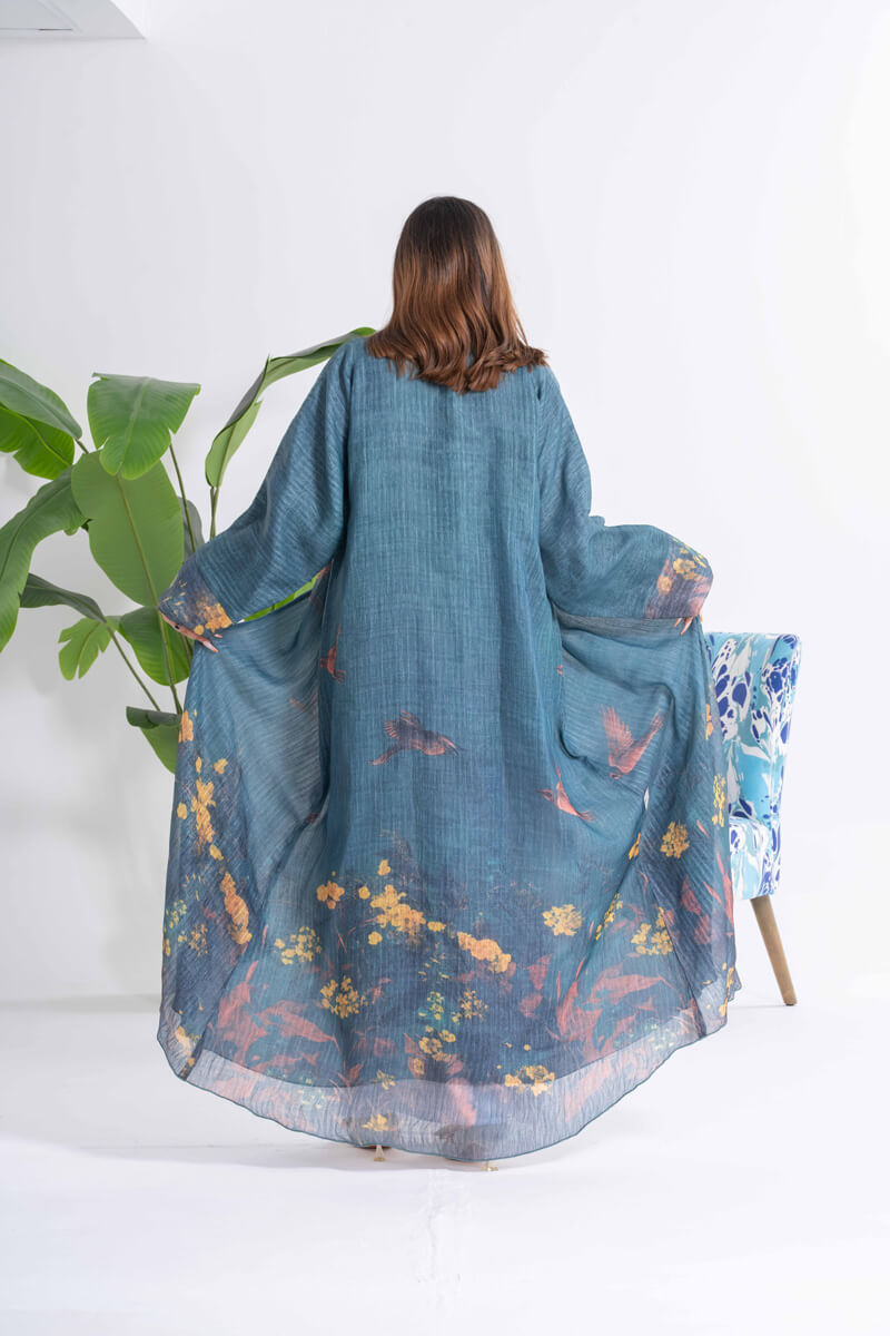 NY-19 - NATURE PRINT ABAYA WITH BLUE SHEILA