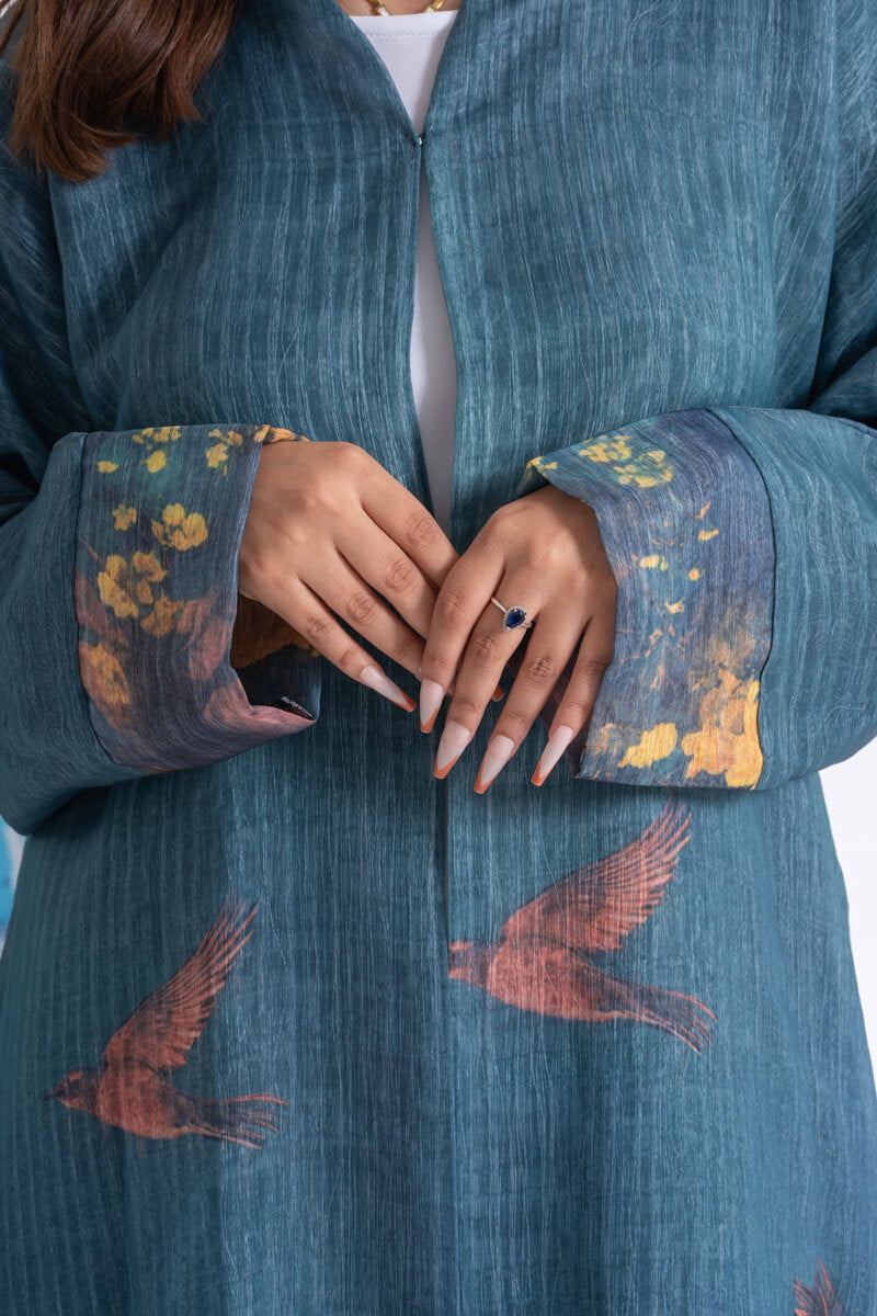 NY-19 - NATURE PRINT ABAYA WITH BLUE SHEILA