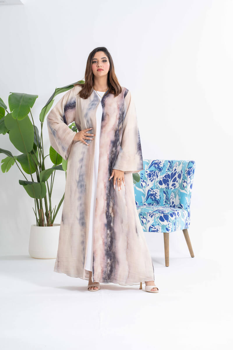 NY-20 - RAINBOW ABSTRACT PRINT ABAYA WITH CUSTOMER CHOSEN COLOR SHEILA
