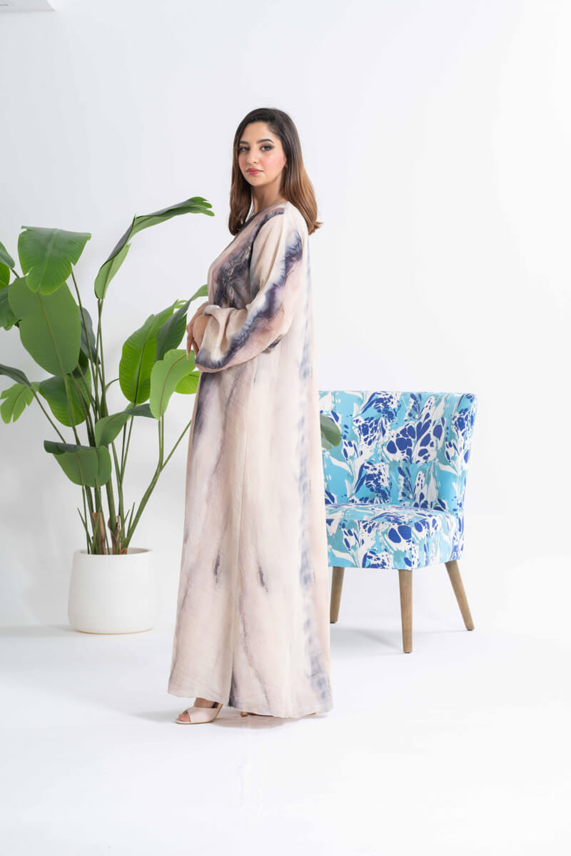 NY-20 - RAINBOW ABSTRACT PRINT ABAYA WITH CUSTOMER CHOSEN COLOR SHEILA