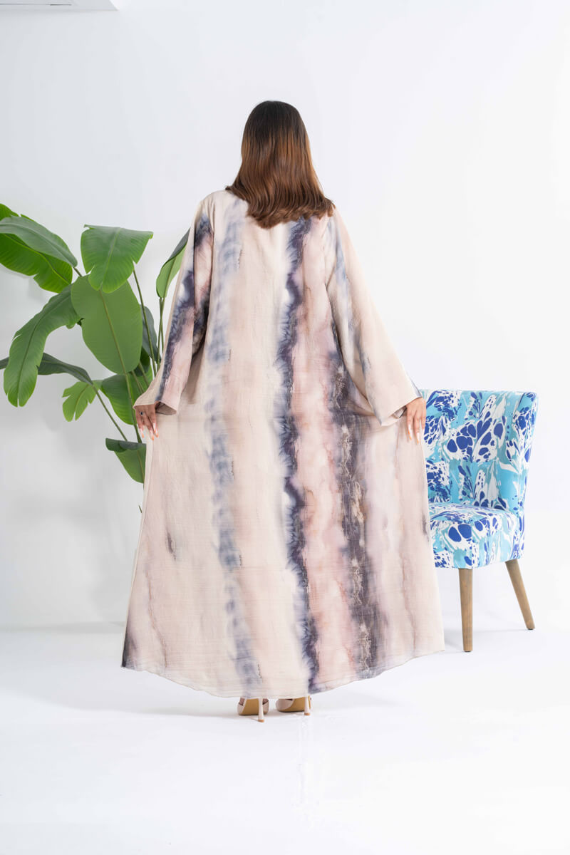 NY-20 - RAINBOW ABSTRACT PRINT ABAYA WITH CUSTOMER CHOSEN COLOR SHEILA