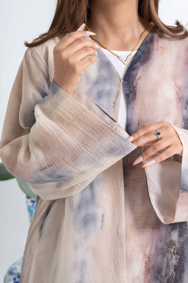 NY-20 - RAINBOW ABSTRACT PRINT ABAYA WITH CUSTOMER CHOSEN COLOR SHEILA