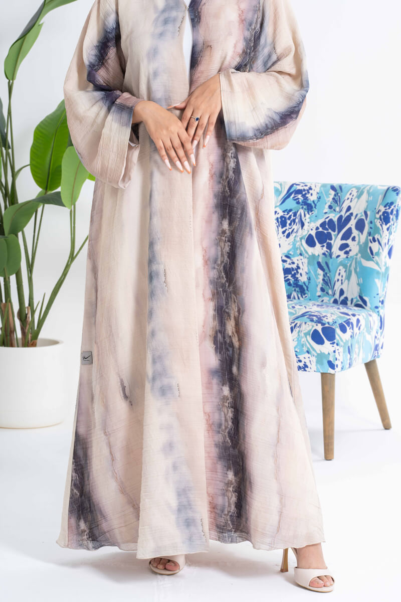 NY-20 - RAINBOW ABSTRACT PRINT ABAYA WITH CUSTOMER CHOSEN COLOR SHEILA