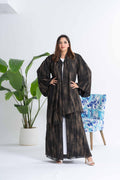 NY-23 GOLD AND BLACK ABSTRACT PRINT ABAYA WITH SAME PRINT SHEILA