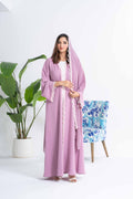 NY-26 - PINK ABAYA WITH FLORAL LAIS FINISHED WITH THE SAME PATTERN SHEILA (KOREAN NIDA)