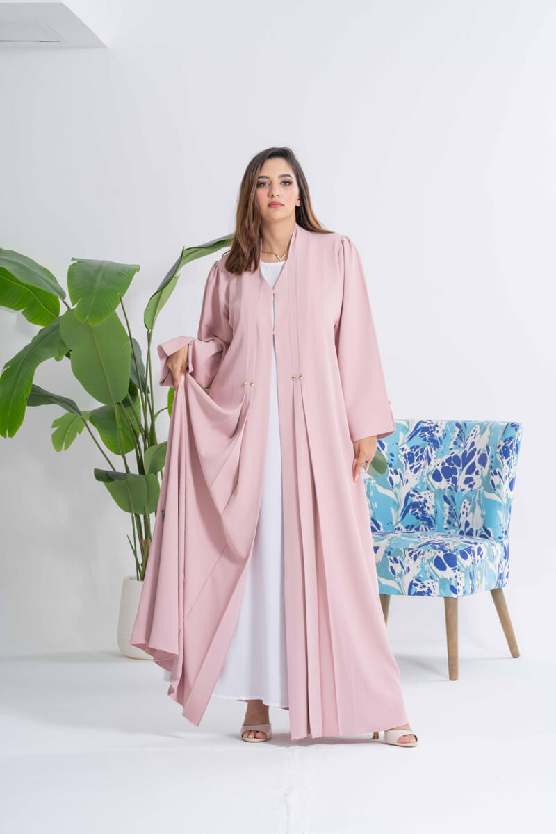 NY-27 - PLAIN PINK ABAYA WITH GOLD TOUCHES (KOREAN NIDA)