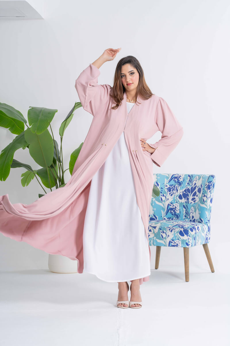 NY-27 - PLAIN PINK ABAYA WITH GOLD TOUCHES (KOREAN NIDA)