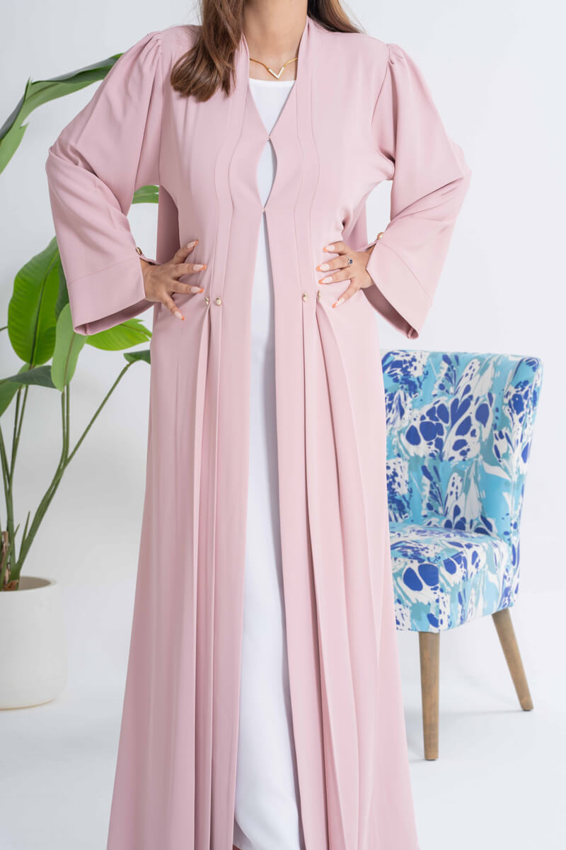 NY-27 - PLAIN PINK ABAYA WITH GOLD TOUCHES (KOREAN NIDA)