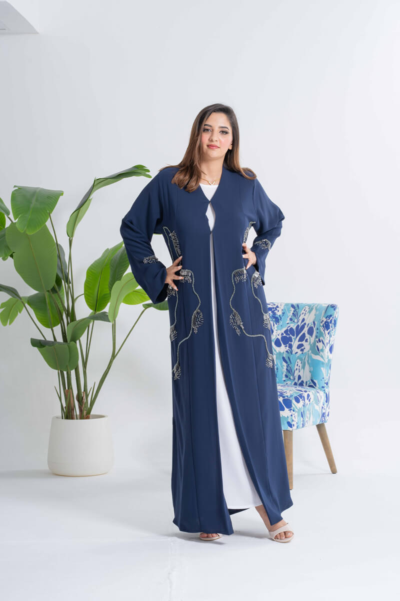 NY-28 - (NAVY BLUE ABAYA WITH ADDED ELEGANCE OF HANDWORK (BARBIE)
