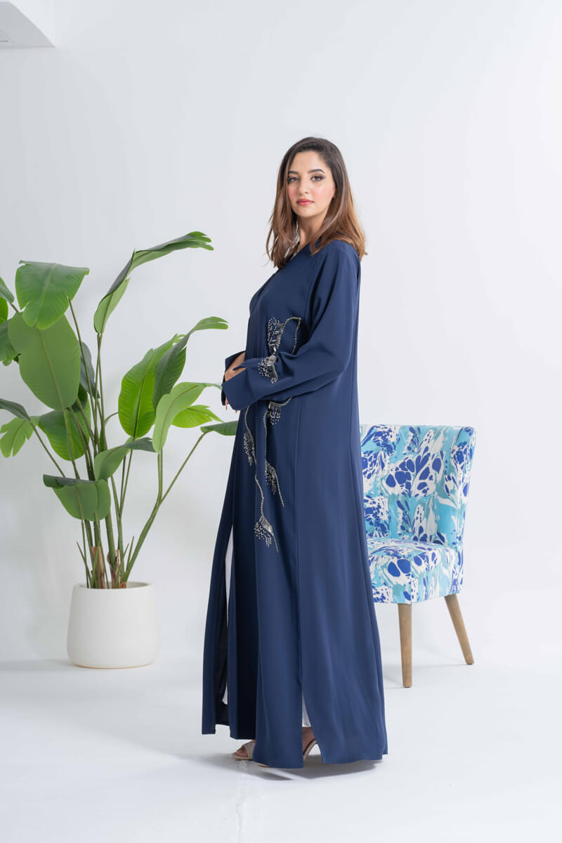 NY-28 - (NAVY BLUE ABAYA WITH ADDED ELEGANCE OF HANDWORK (BARBIE)
