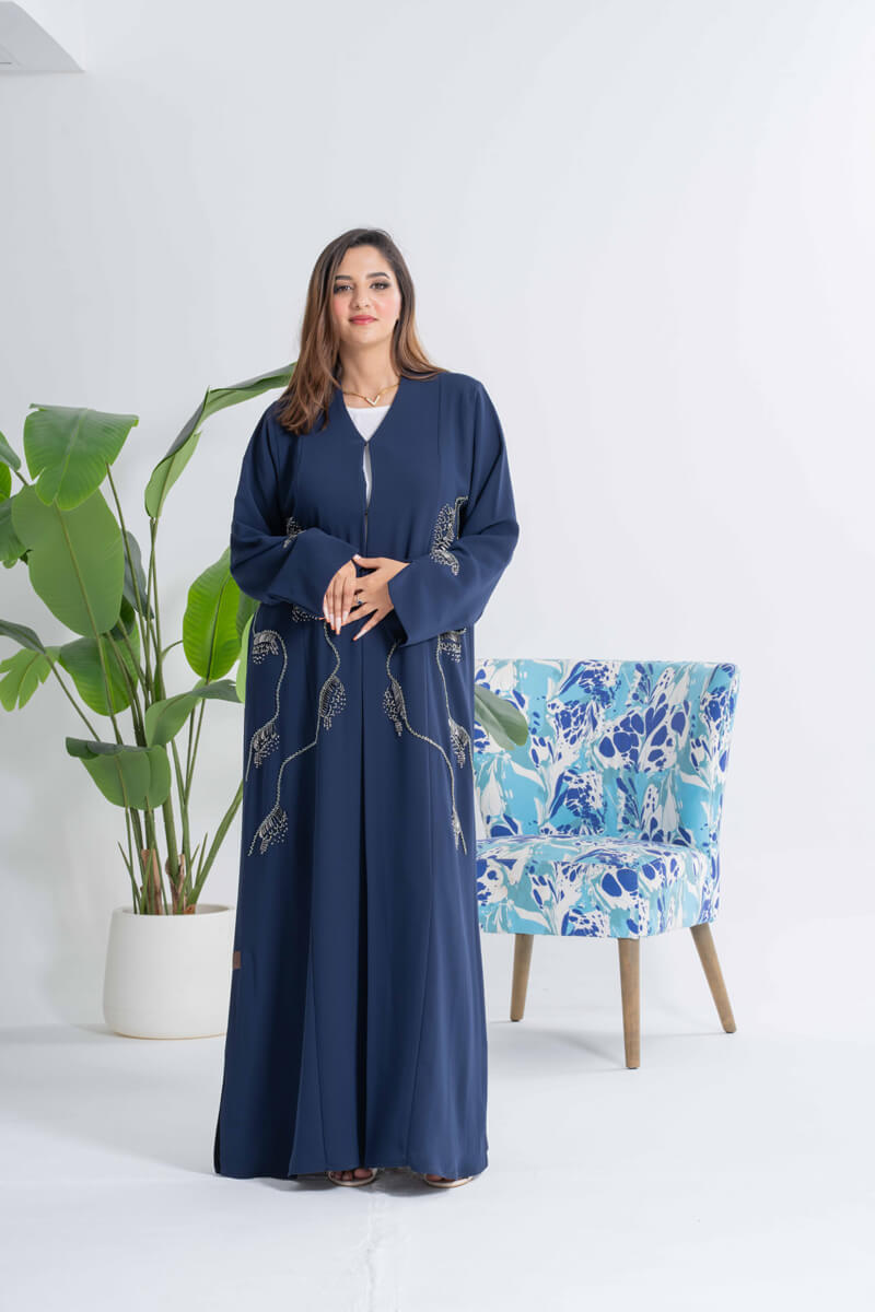 NY-28 - (NAVY BLUE ABAYA WITH ADDED ELEGANCE OF HANDWORK (BARBIE)