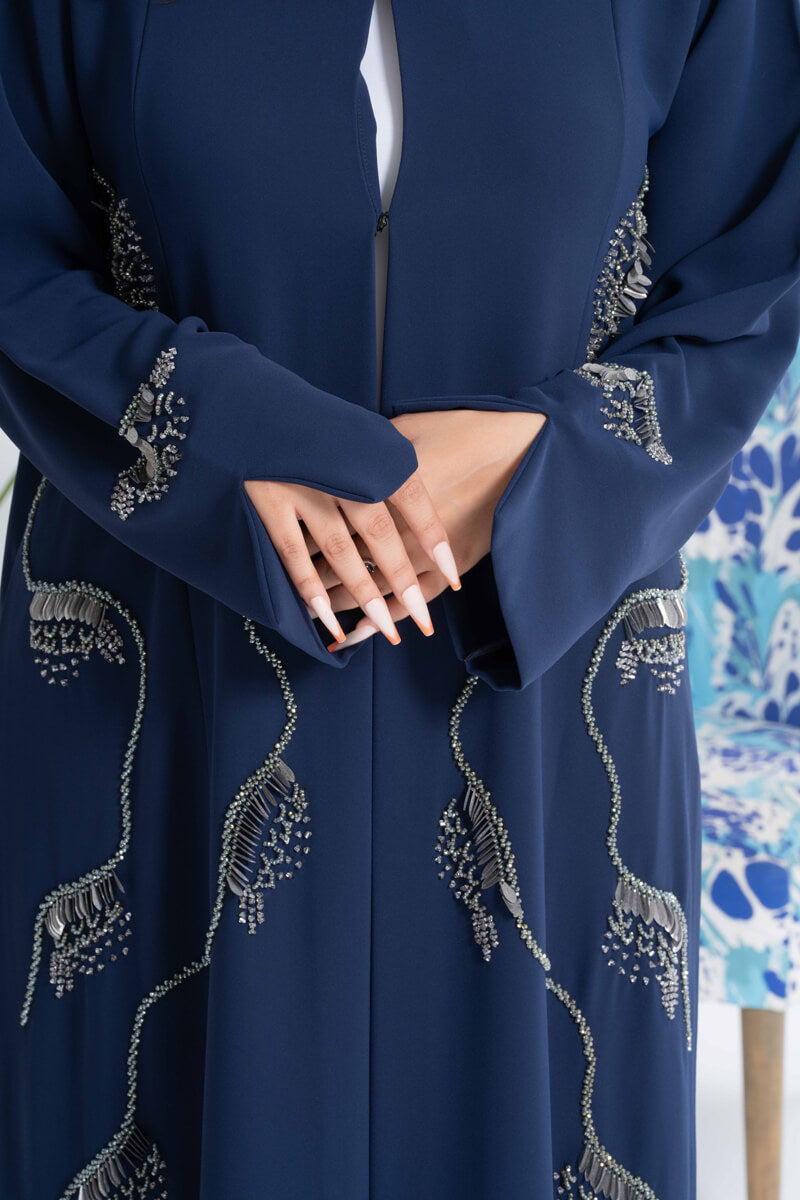 NY-28 - (NAVY BLUE ABAYA WITH ADDED ELEGANCE OF HANDWORK (BARBIE)