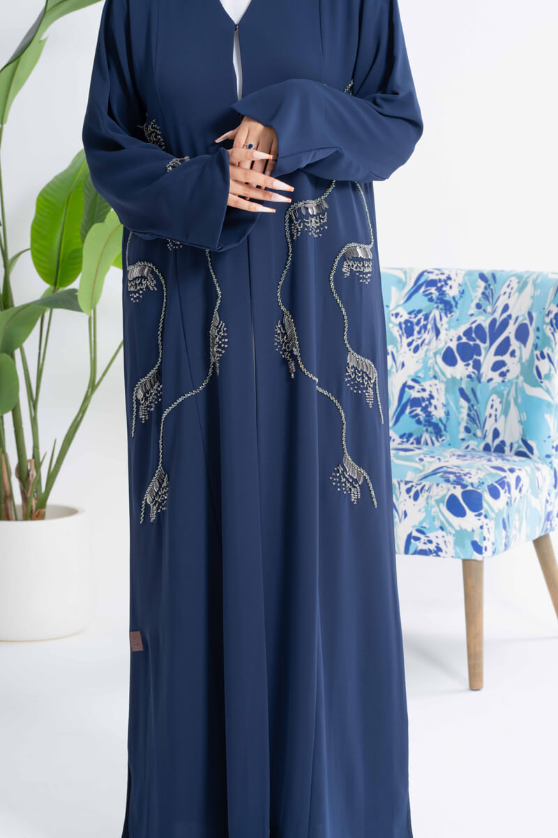 NY-28 - (NAVY BLUE ABAYA WITH ADDED ELEGANCE OF HANDWORK (BARBIE)