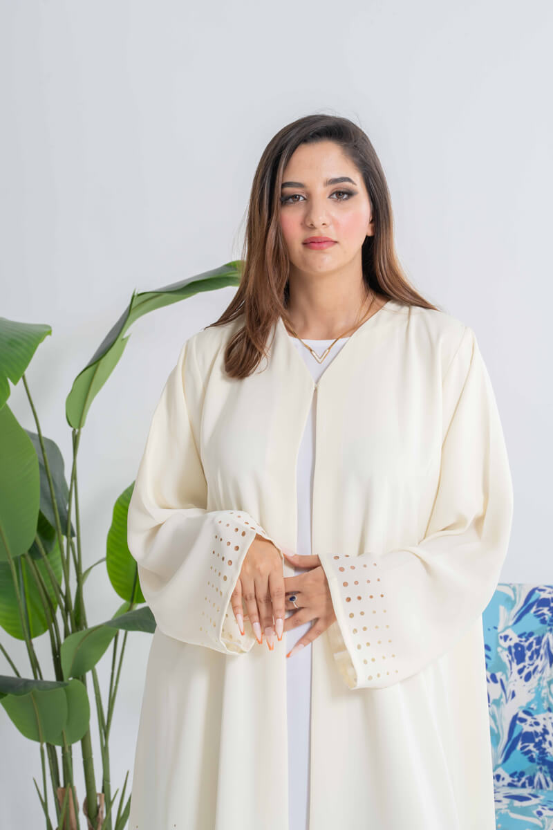 NY-29 - WHITE ABAYA WITH LASER PATTERN (KOREAN NIDA)