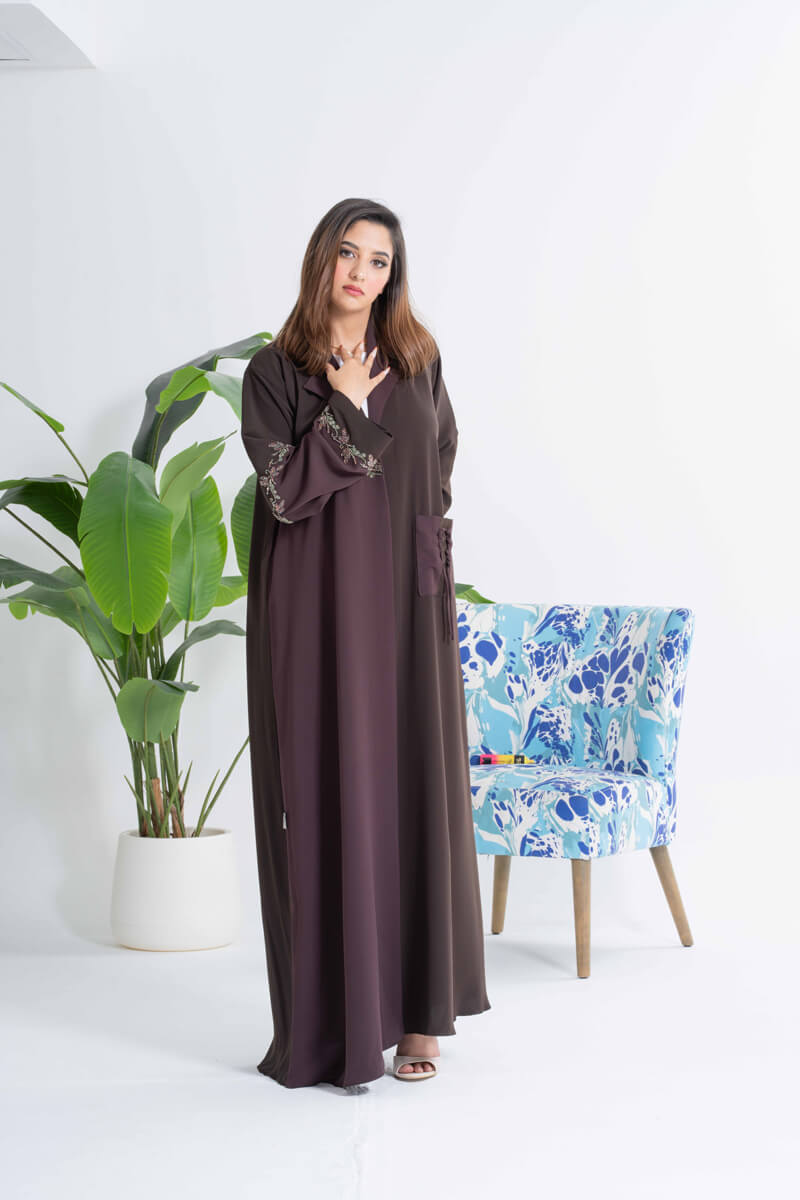 NY-31 - TWO TONE BROWN ABAYA WITH HANDWORK (BARBIE)