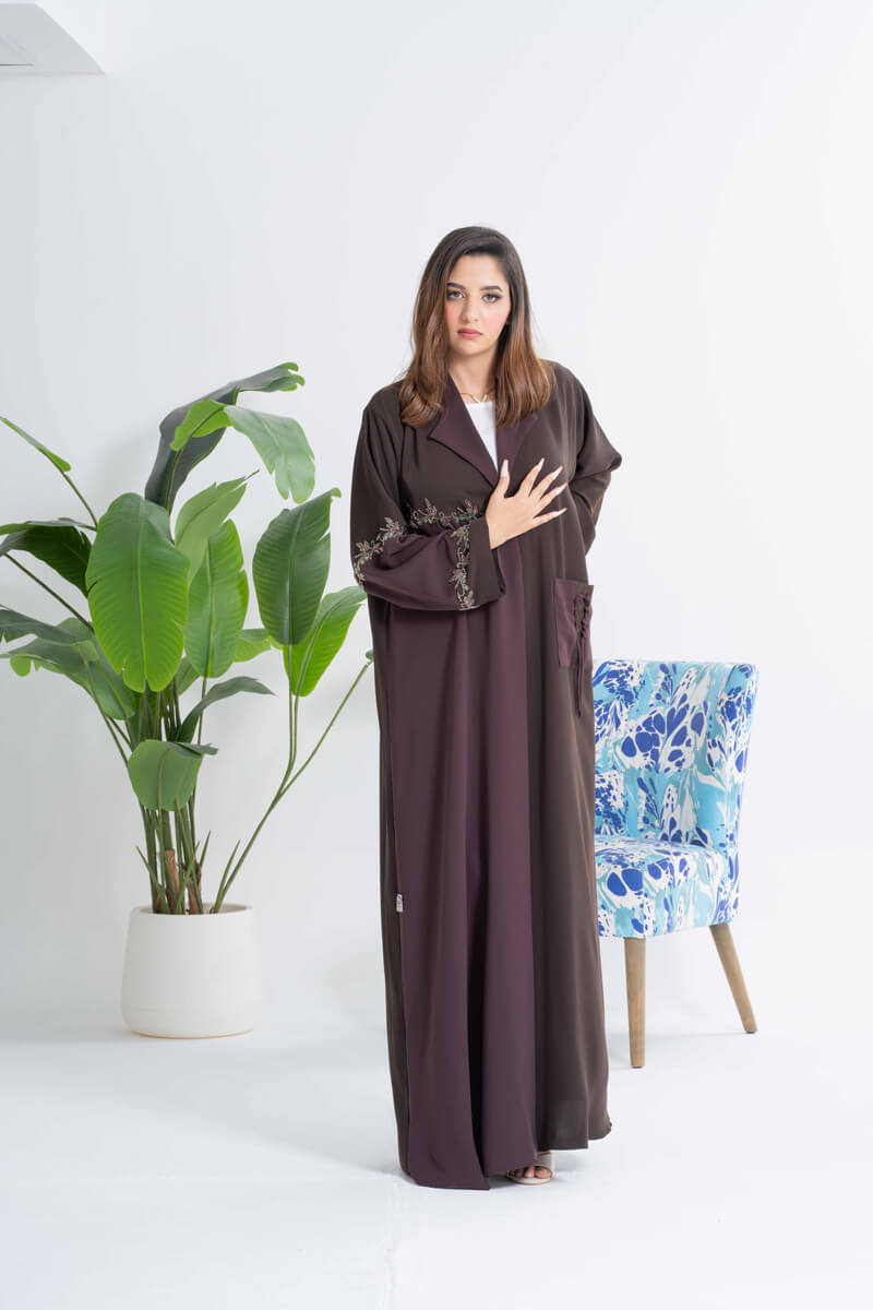 NY-31 - TWO TONE BROWN ABAYA WITH HANDWORK (BARBIE)