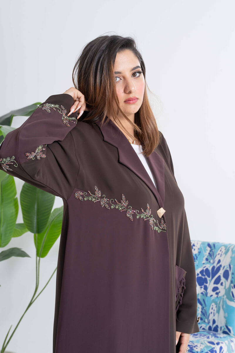 NY-31 - TWO TONE BROWN ABAYA WITH HANDWORK (BARBIE)