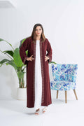 NY-32 - MEROON ABAYA WITH FRONT AND HAND, HANDWORK (BARBIE)