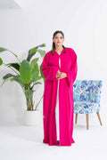 NY-34 - PINK ABAYA WITH QURASHI HANDWORK (BARBIE)
