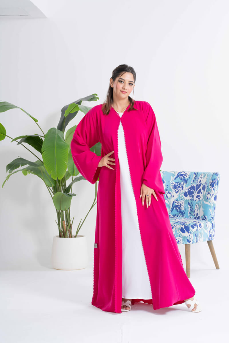 NY-34 - PINK ABAYA WITH QURASHI HANDWORK (BARBIE)