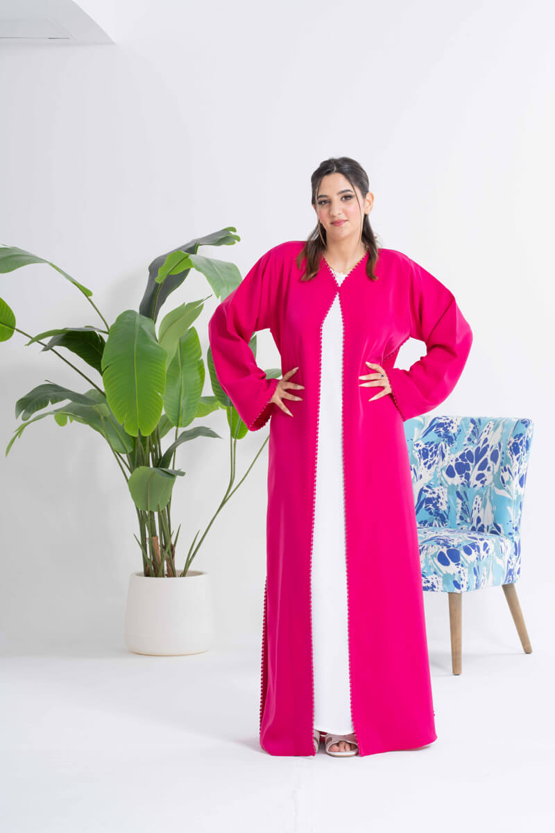 NY-34 - PINK ABAYA WITH QURASHI HANDWORK (BARBIE)