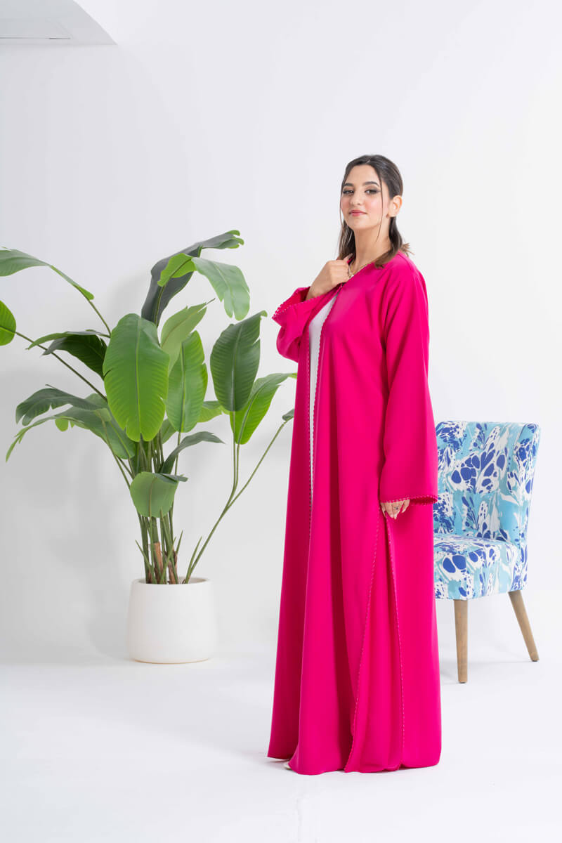 NY-34 - PINK ABAYA WITH QURASHI HANDWORK (BARBIE)