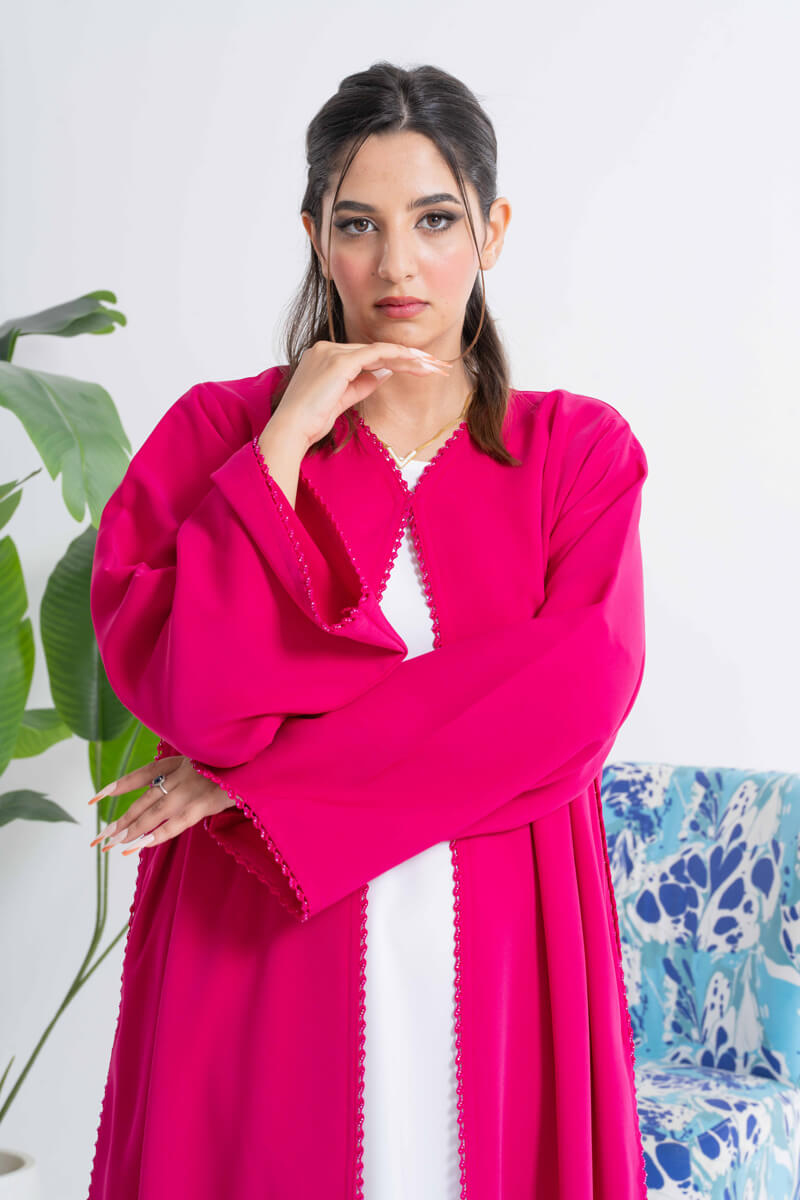 NY-34 - PINK ABAYA WITH QURASHI HANDWORK (BARBIE)