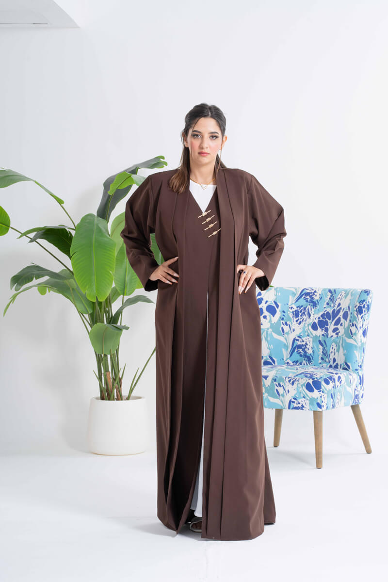 NY-35- BROWN ABAYA WITH FRONT CLOSING DESIGN (FUAA LINEN)