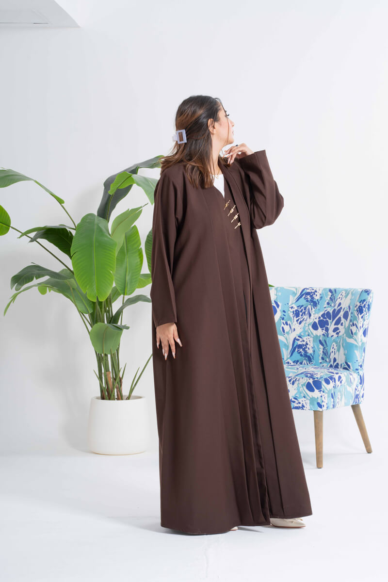 NY-35- BROWN ABAYA WITH FRONT CLOSING DESIGN (FUAA LINEN)