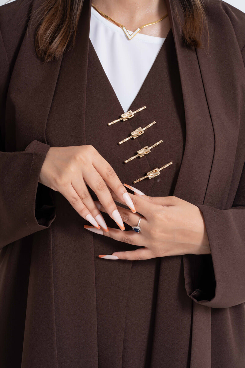NY-35- BROWN ABAYA WITH FRONT CLOSING DESIGN (FUAA LINEN)