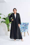 NY-36 - BLACK ABAYA WITH GREEN HANDWORK AND EXTENSION (CUBRA)