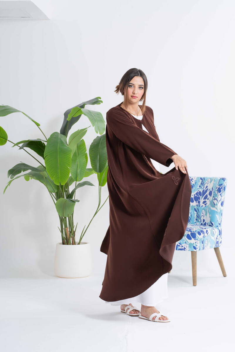 NY-38 - BROWN ABAYA WITH STITCH HANDWORK (BARBIE)