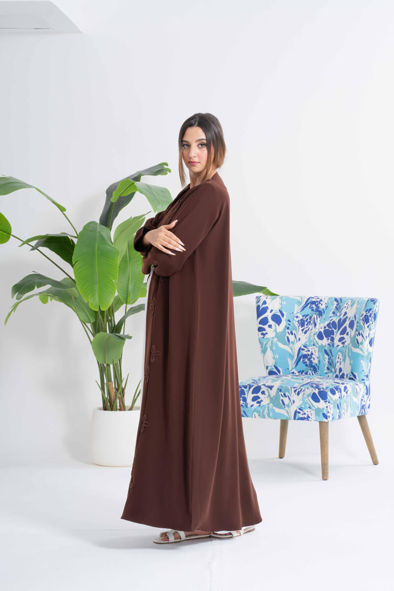 NY-38 - BROWN ABAYA WITH STITCH HANDWORK (BARBIE)