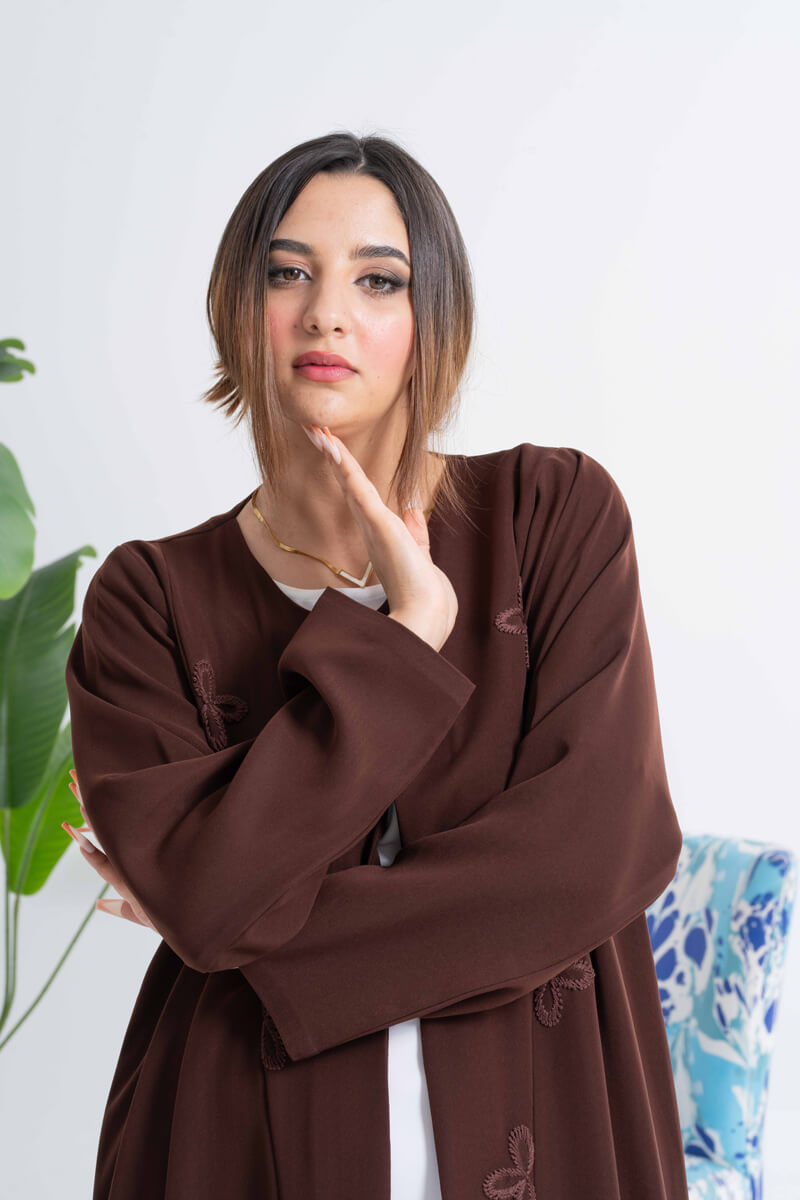 NY-38 - BROWN ABAYA WITH STITCH HANDWORK (BARBIE)