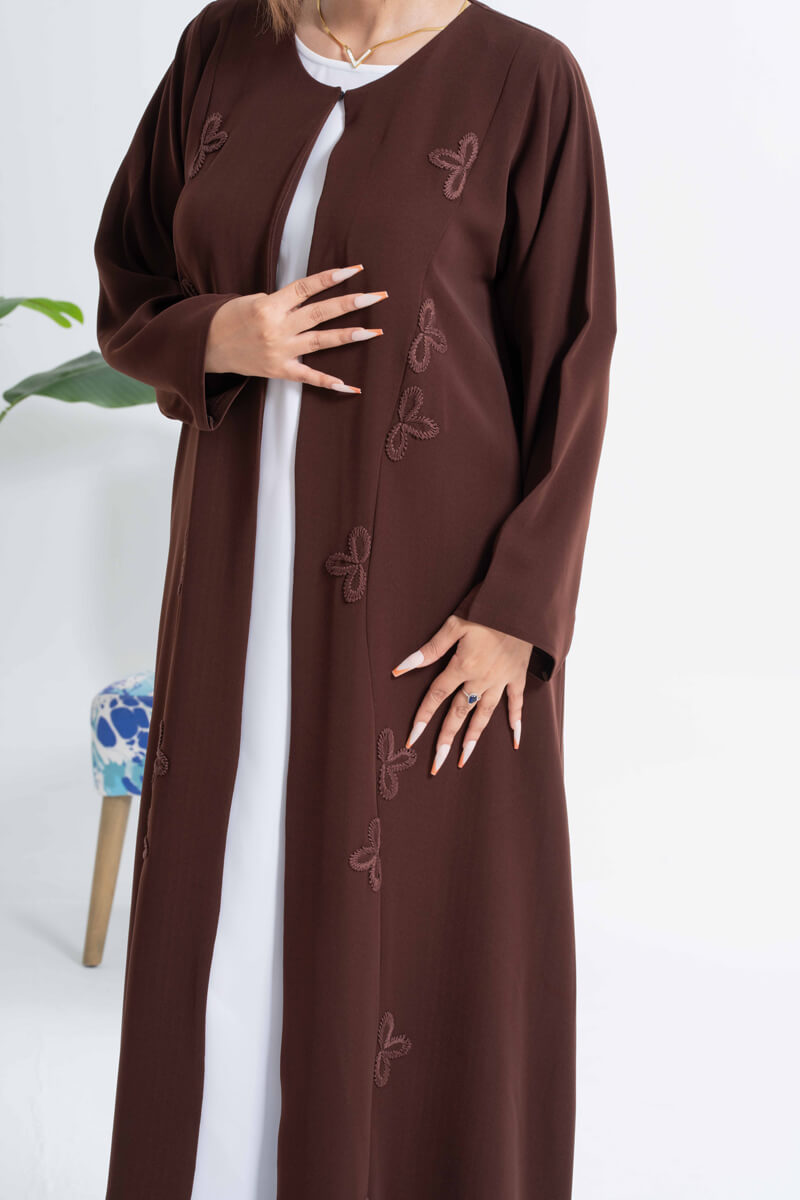 NY-38 - BROWN ABAYA WITH STITCH HANDWORK (BARBIE)