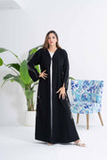 NY-40 - BLACK ABAYA WITH SIDE FLORAL HANDWORK (BARBIE)