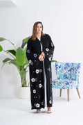 NY-43 - BLACK ABAYA WITH FLORAL LAZER WORK (BARBIE)