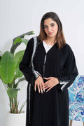 NY-44 - BLACK ABAYA WITH HANDWORK AT ONE SIDE AND HANDS (BARBIE)