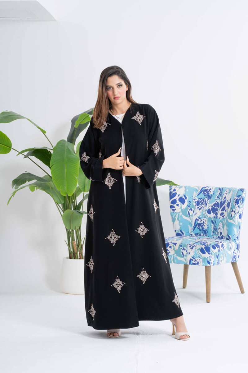 NY-45 - BLACK ABAYA WITH A UNIQUE STITCH HANDWORK (BARBIE)