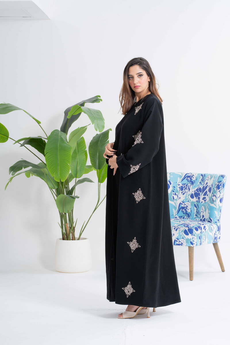 NY-45 - BLACK ABAYA WITH A UNIQUE STITCH HANDWORK (BARBIE)
