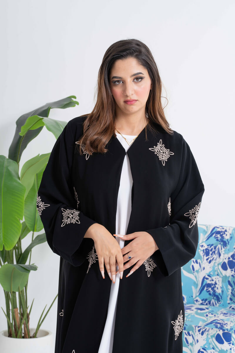NY-45 - BLACK ABAYA WITH A UNIQUE STITCH HANDWORK (BARBIE)