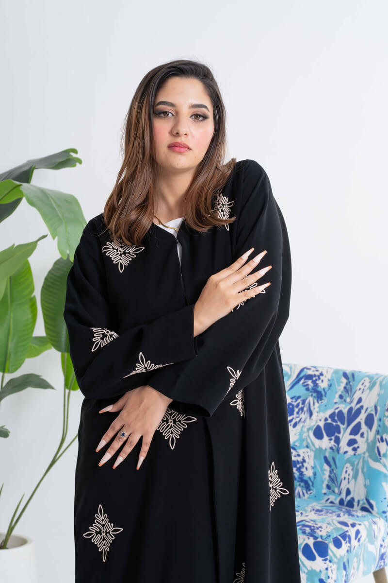 NY-45 - BLACK ABAYA WITH A UNIQUE STITCH HANDWORK (BARBIE)
