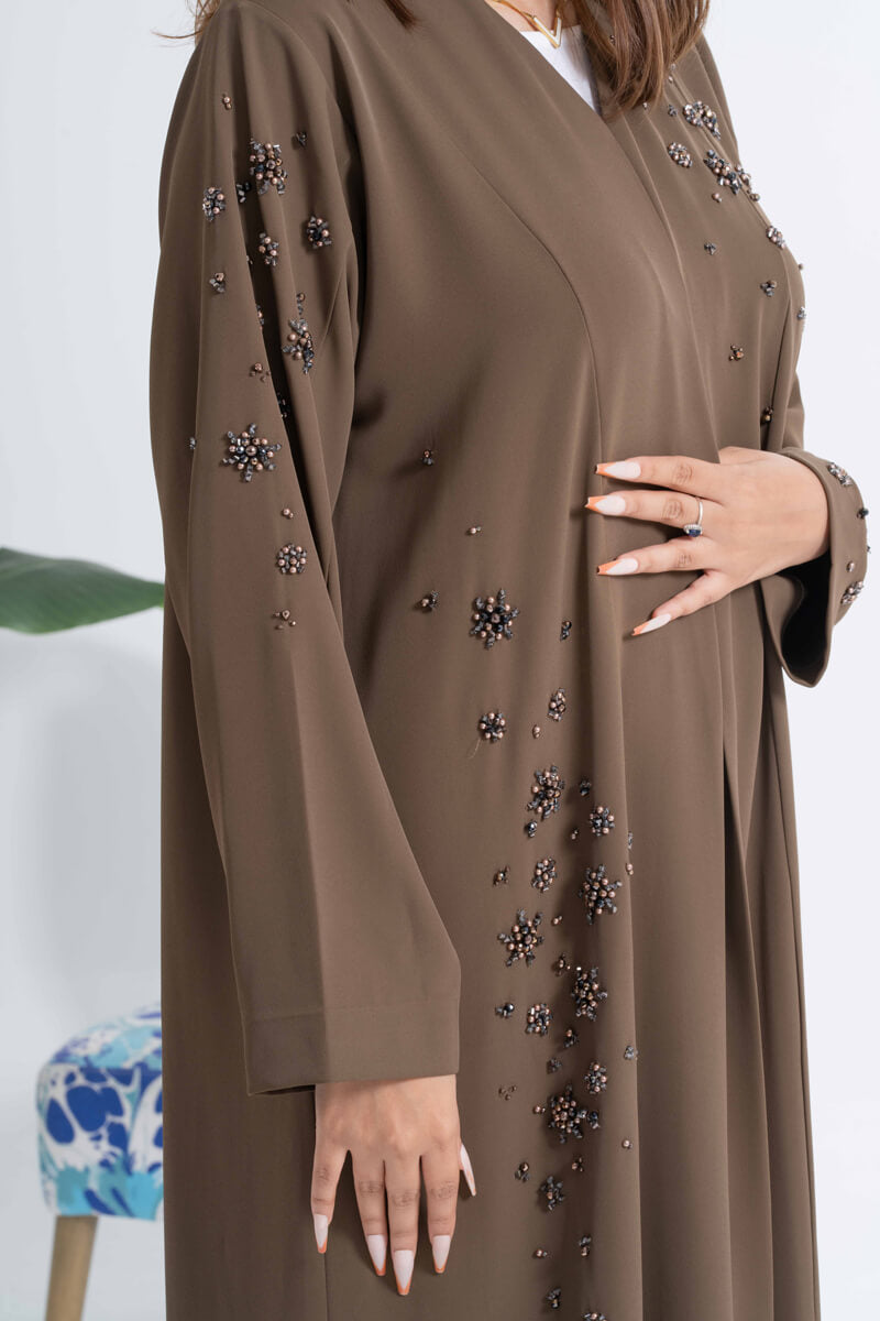NY-46 - BROWN ABAYA WITH FRONT HANDWORK (BARBIE)