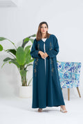 NY-47 - PETROLEUM COLOR ABAYA WITH FRONT HANDWORK STITCHING (BARBIE)