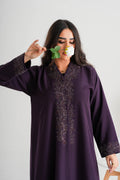 NY-78 - PURPLE ABAYA WITH FLORAL MACHINE WORK STITCHING (FUAA LINEN)