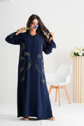 NY-68 - NAVY BLUE ABAYA WITH SILVER HAND AND FRONT HANDWORK (BARBIE)